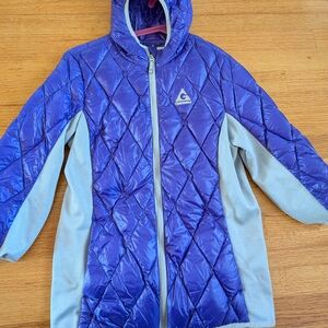 Gerry Fillpower Hooded Quilted Puffer Jacket Full Zip Purple Gray Girls L 14/16